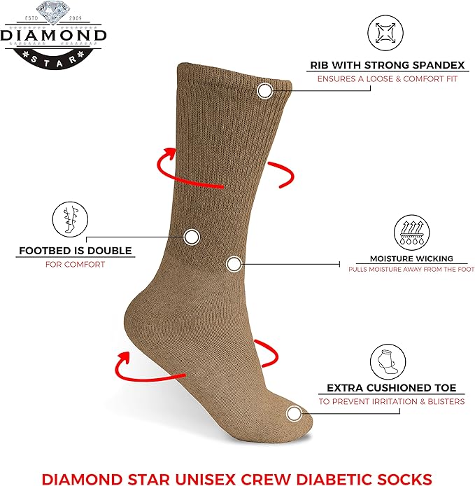 Diabetic Socks For Men Women Non-Binding Physican Doctor Approved Diabetic Crew Socks.