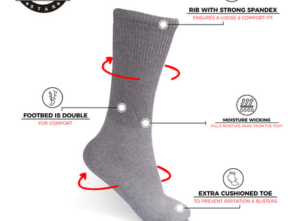 Diabetic Socks For Men Women Non-Binding Doctor Approved Diabetic Crew Socks Grey 12 Pairs Size 10-13