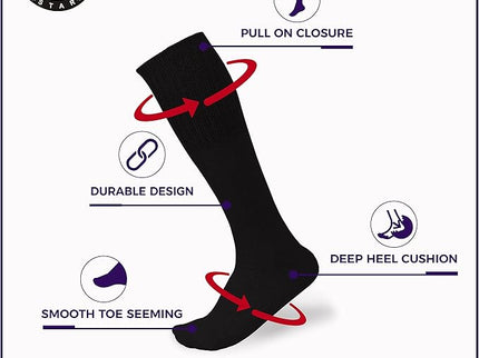 WOMEN'S COTTON TUBE SOCKS, REFEREE STYLE, SIZE 9-15 SOLID BLACK 6 PAIRS