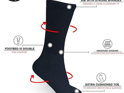 Diabetic Socks For Men Women Non-Binding Doctor Approved Diabetic Crew Socks Black 6 Pairs Size 13-15