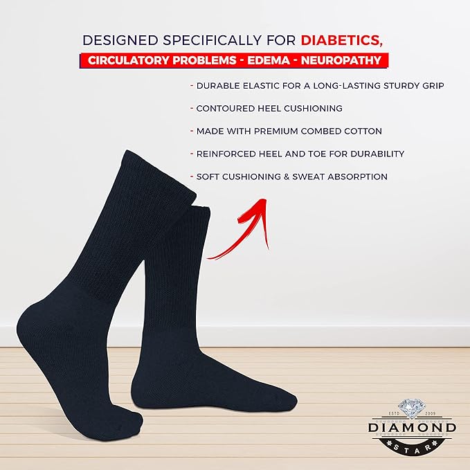 Diabetic Socks For Men Women Non-Binding Doctor Approved Diabetic Crew Socks.
