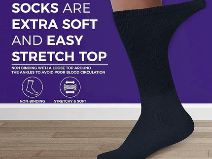 Diabetic Socks For Men Women Non-Binding Doctor Approved Diabetic Crew Socks Black 6 Pairs Size 13-15