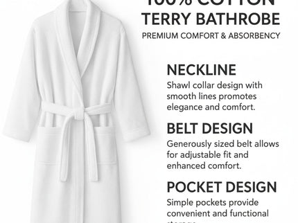 Velour Robes - Luxury Hotel BathRobe 100% Cotton Quality with Side Pockets & Waist-Tie Belt One Size Men & Women Spa Robe White (US, Alpha, One Size, Regular)