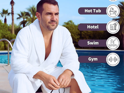Velour Robes - Luxury Hotel BathRobe 100% Cotton Quality with Side Pockets & Waist-Tie Belt One Size Men & Women Spa Robe White (US, Alpha, One Size, Regular)