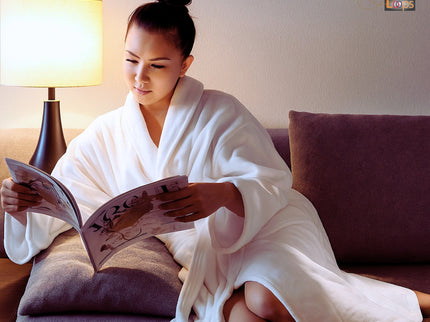 Velour Robes - Luxury Hotel BathRobe 100% Cotton Quality with Side Pockets & Waist-Tie Belt One Size Men & Women Spa Robe White (US, Alpha, One Size, Regular)