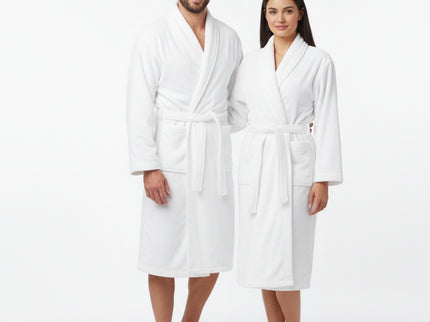 Velour Robes - Luxury Hotel BathRobe 100% Cotton Quality with Side Pockets & Waist-Tie Belt One Size Men & Women Spa Robe White (US, Alpha, One Size, Regular)