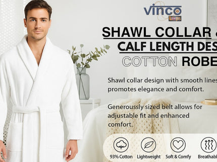 Velour Robes - Luxury Hotel BathRobe 100% Cotton Quality with Side Pockets & Waist-Tie Belt One Size Men & Women Spa Robe White (US, Alpha, One Size, Regular)