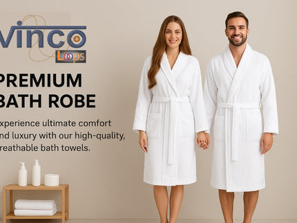 Velour Robes - Luxury Hotel BathRobe 100% Cotton Quality with Side Pockets & Waist-Tie Belt One Size Men & Women Spa Robe White (US, Alpha, One Size, Regular)