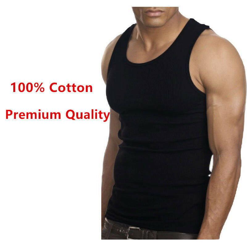 12 Packs Mens 100% Cotton Tank Top A-Shirt Undershirt Ribbed Black White Gray
