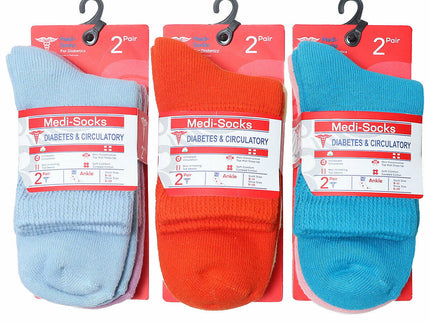 Diabetic Socks Combed Cotton Women's Ankle Socks Health Circulatory Physicians Approved Non Binding Top 6 Pack 9-11 Mixed Color