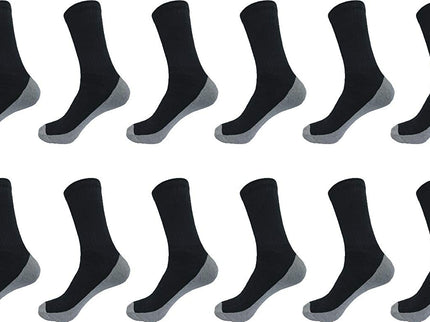 Men's Sports Cotton Crew Socks Everyday Work Performance Cushion (Black With Grey Cushion ) 12 Pairs, Size 13-15
