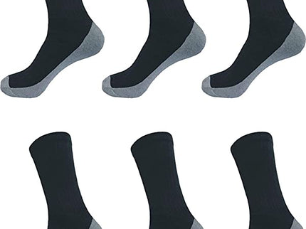 Men's Sports Cotton Crew Socks Everyday Work Performance Cushion (Black With Grey Cushion ) 12 Pairs, Size 13-15