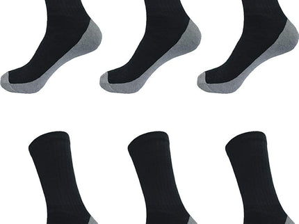 Men's Sports Cotton Crew Socks Everyday Work Performance Cushion (Black With Grey Cushion ) 12 Pairs, Size 13-15