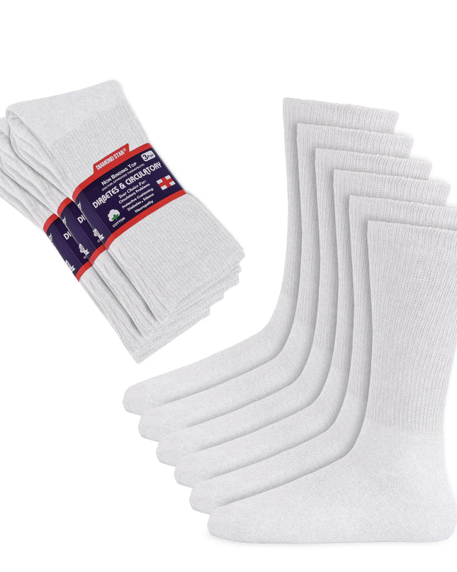 12 PAIRS MEN'S COTTON DIABETIC CREW SOCKS WHITE SIZE 10-13