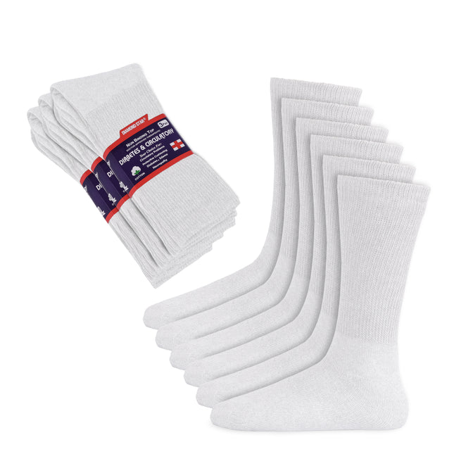 12 PAIRS MEN'S COTTON DIABETIC CREW SOCKS WHITE SIZE 10-13