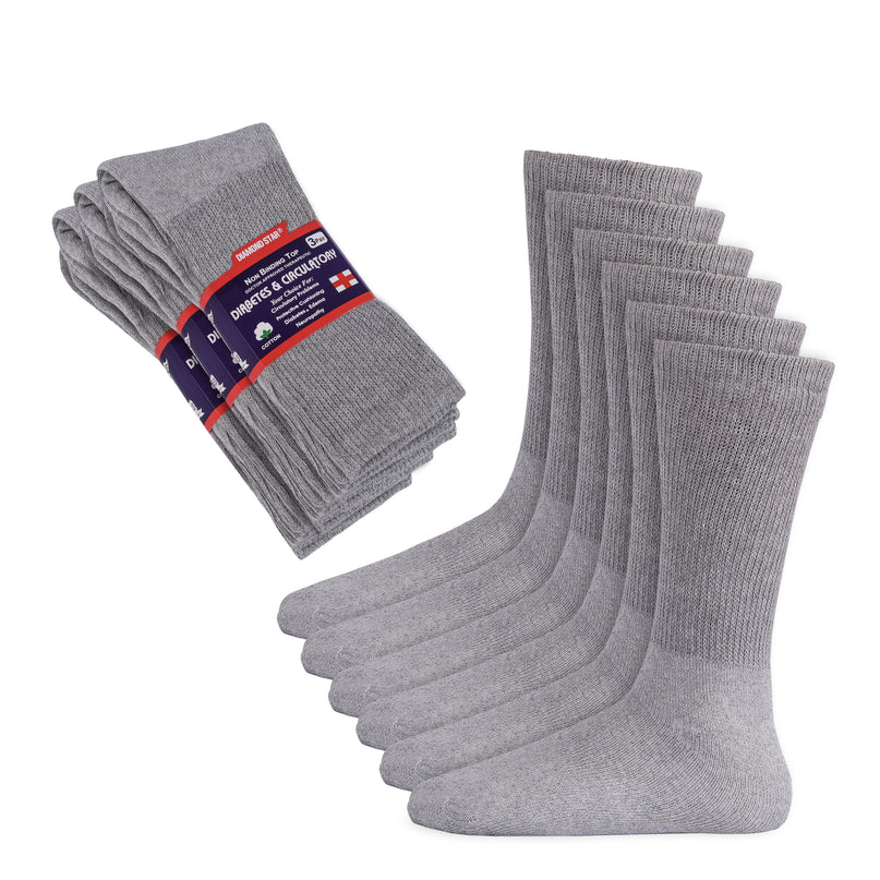 12 PAIRS MEN'S COTTON DIABETIC CREW SOCKS GREY SIZE 10-13