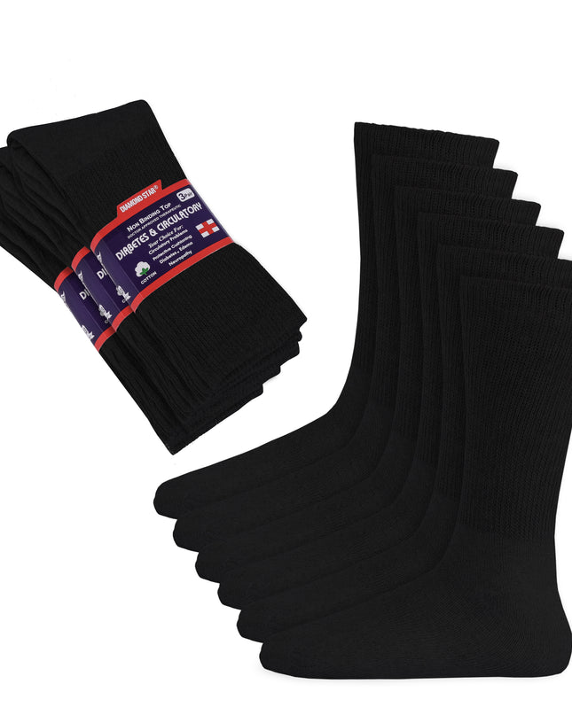 12 PAIRS MEN'S COTTON DIABETIC CREW SOCKS BLACK KING SIZE 13-15
