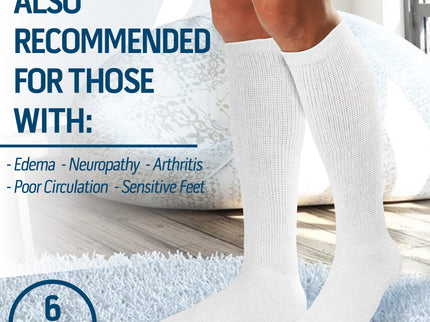 6 Pairs Diabetic Socks Over The Calf - Knee High Premium Cotton Socks Men's Size 10-13 Big & Tall Size 13-16