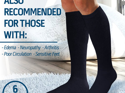 6 Pairs Diabetic Socks Over The Calf - Knee High Premium Cotton Socks Men's Size 10-13 Big & Tall Size 13-16