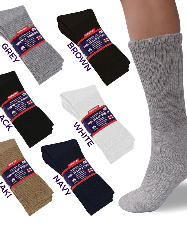 12 PAIRS MEN'S COTTON DIABETIC CREW SOCKS GREY SIZE 10-13