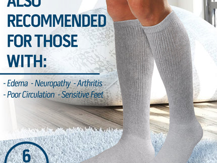 6 Pairs Diabetic Socks Over The Calf - Knee High Premium Cotton Socks Men's Size 10-13 Big & Tall Size 13-16