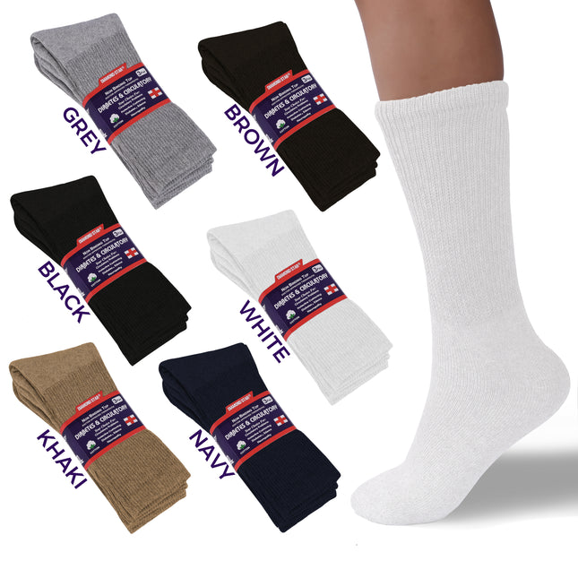 12 PAIRS MEN'S COTTON DIABETIC CREW SOCKS WHITE SIZE 10-13