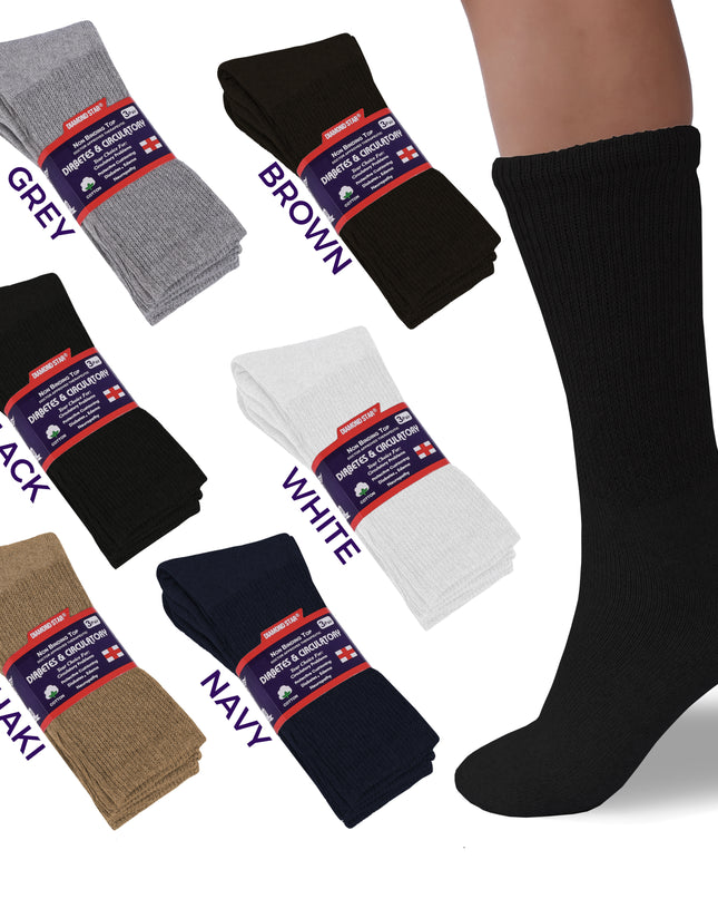 12 PAIRS MEN'S COTTON DIABETIC CREW SOCKS BLACK SIZE 10-13