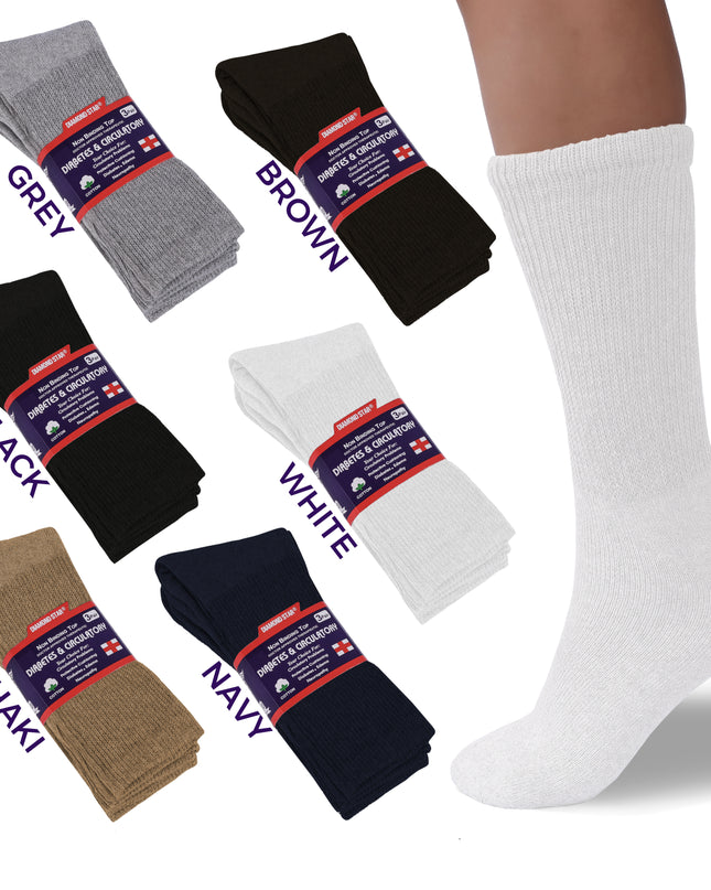 12 PAIRS MEN'S COTTON DIABETIC CREW SOCKS WHITE KING SIZE 13-15