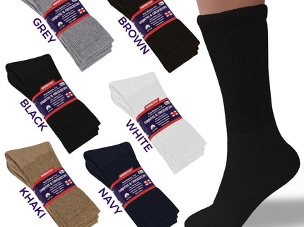 12 PAIRS MEN'S COTTON DIABETIC CREW SOCKS BLACK KING SIZE 13-15