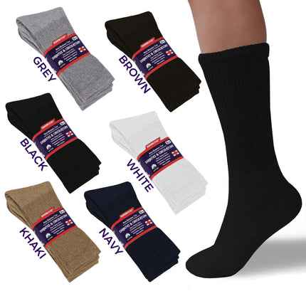 12 PAIRS MEN'S COTTON DIABETIC CREW SOCKS BLACK KING SIZE 13-15