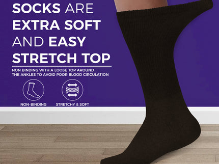 6 Pairs Black Diabetic Socks, Non-Binding Extra Wide Doctor Approved Cotton Socks for Men’s Women’s Big & Tall Size 13-15