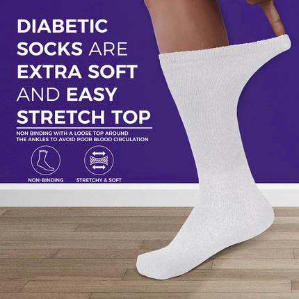 12 PAIRS MEN'S COTTON DIABETIC CREW SOCKS WHITE KING SIZE 13-15