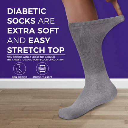 12 PAIRS MEN'S COTTON DIABETIC CREW SOCKS GREY KING SIZE 13-15