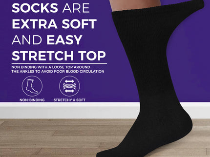 12 PAIRS MEN'S COTTON DIABETIC CREW SOCKS BLACK KING SIZE 13-15