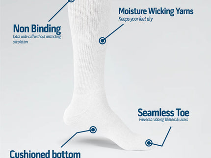 6 Pairs Diabetic Socks Over The Calf - Knee High Premium Cotton Socks Men's Size 10-13 Big & Tall Size 13-16