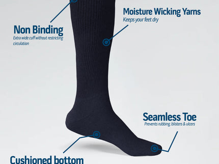6 Pairs Diabetic Socks Over The Calf - Knee High Premium Cotton Socks Men's Size 10-13 Big & Tall Size 13-16