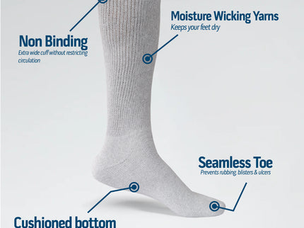 6 Pairs Diabetic Socks Over The Calf - Knee High Premium Cotton Socks Men's Size 10-13 Big & Tall Size 13-16