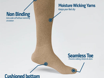 6 Pairs Diabetic Socks Over The Calf - Knee High Premium Cotton Socks Men's Size 10-13 Big & Tall Size 13-16
