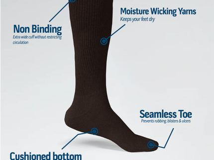 6 Pairs Diabetic Socks Over The Calf - Knee High Premium Cotton Socks Men's Size 10-13 Big & Tall Size 13-16