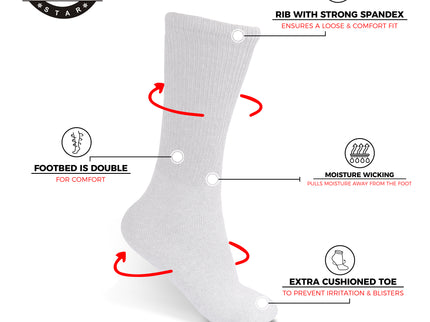12 PAIRS MEN'S COTTON DIABETIC CREW SOCKS WHITE SIZE 10-13
