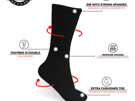 12 PAIRS MEN'S COTTON DIABETIC CREW SOCKS BLACK KING SIZE 13-15