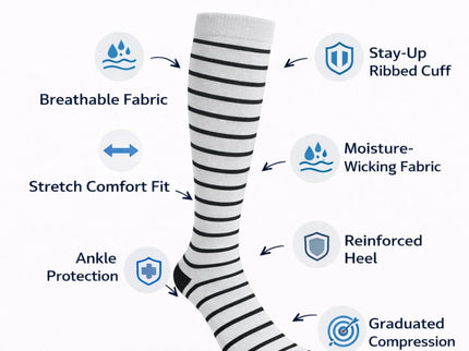 Diamond Star Graduated Compression Socks for Men & Women - Knee High Support for Running, Travel, Nurses (US, Alpha, One Size, Regular, Regular, 6 Pairs