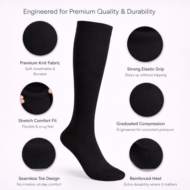 Diamond Star Graduated Compression Socks for Men & Women - Knee High Support for Running, Travel, Nurses (US, Alpha, One Size, Regular, Regular, 6 Pairs)