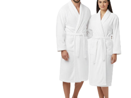 VINCO LOOPS 100% Cotton Terry Bathrobe for Women & Men, Spa & Hotel Quality Velour Robe with Shawl Collar, Unisex Terry Bathrobe, One Size – White