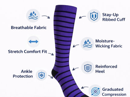 Diamond Star Graduated Compression Socks for Men & Women - Knee High Support for Running, Travel, Nurses (US, Alpha, One Size, Regular, Regular, 6 Pairs
