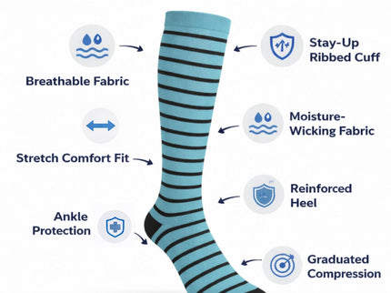 Diamond Star Graduated Compression Socks for Men & Women - Knee High Support for Running, Travel, Nurses (US, Alpha, One Size, Regular, Regular, 6 Pairs
