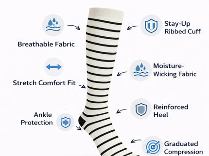 Diamond Star Graduated Compression Socks for Men & Women - Knee High Support for Running, Travel, Nurses (US, Alpha, One Size, Regular, Regular, 6 Pairs