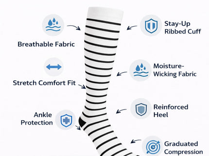 Diamond Star Graduated Compression Socks for Men & Women - Knee High Support for Running, Travel, Nurses (US, Alpha, One Size, Regular, Regular, 6 Pairs