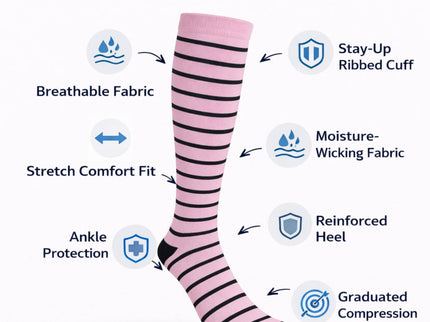 Diamond Star Graduated Compression Socks for Men & Women - Knee High Support for Running, Travel, Nurses (US, Alpha, One Size, Regular, Regular, 6 Pairs