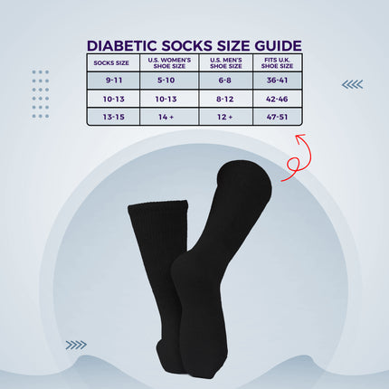 12 PAIRS MEN'S COTTON DIABETIC CREW SOCKS BLACK KING SIZE 13-15